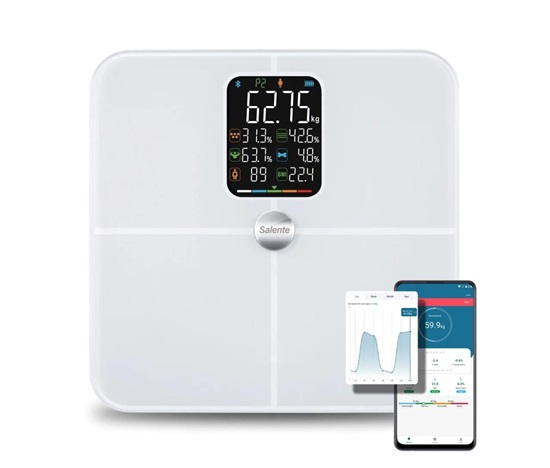 Salente BodyFit, chytrá osobní diagnostická fitness váha, Bluetooth, bílá