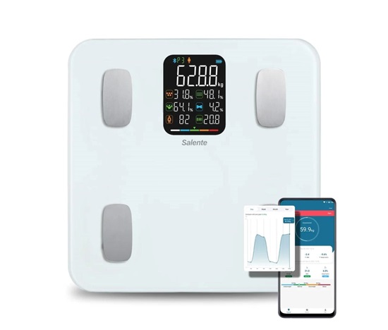 Salente MaxFit, chytrá osobní diagnostická fitness váha, Bluetooth, bílá