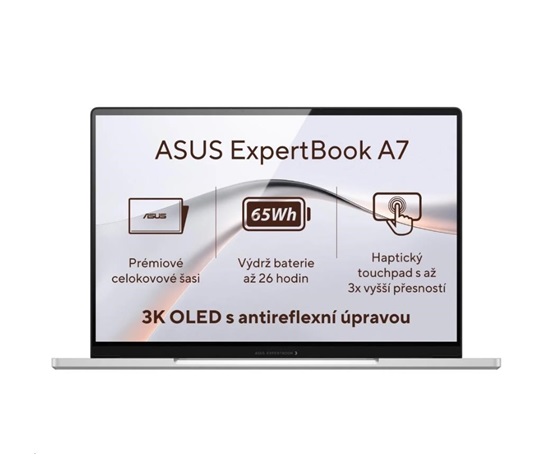 ASUS NTB ExperBook A7 (A7406CMA-OLEDC516512W), Core 5 320, 14" 2880 x 1800, 16GB, 512GB SSD, Intel Graph, W11 Home,Silve