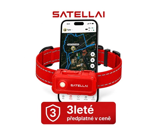 SATELLAI Collar Go M - GPS lokátor, komunikátor a monitor zdraví, červený, 3leté předplatné