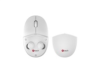 C-TECH myš s TWS sluchátky Dual mode WLM-21, bezdrátová, BT5.0 + 2,4GHz, 1600DPI, 3 tlačítka, USB nano receiver, bílá