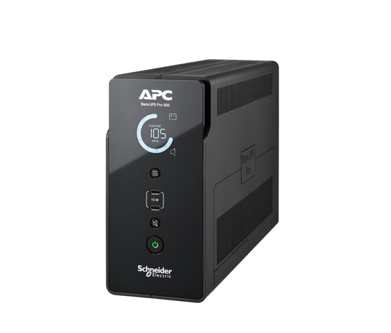 APC Back-UPS Pro 900VA / 540 W, 4 zásuvky Schuko, rozhraní LCD, nabíjecí porty USB, Tower, 230 V