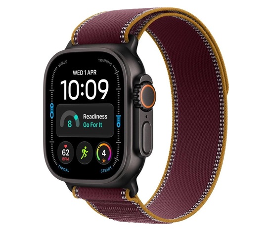 Apple Watch Ultra 4 GPS + Cellular 49mm Black Titanium Case with Burgundy Trail Loop - M/L