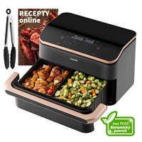 BAZAR - Cosori Dual Blaze TwinFry chytrá horkovzdušná fritéza 10 L, keramika, černá - Poškozený obal (Komplet)