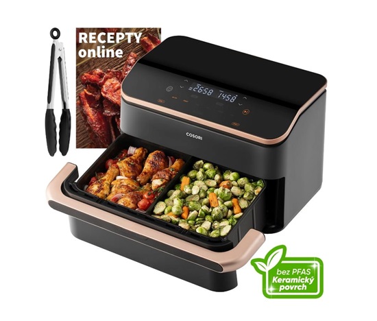 BAZAR - Cosori Dual Blaze TwinFry chytrá horkovzdušná fritéza 10 L, keramika, černá - Poškozený obal (Komplet)