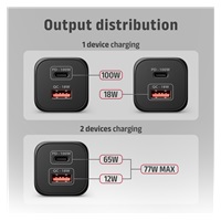 AXAGON ACU-PQ100, GaN nabíjačka do siete 100W, USB-A + USB-C, PD3.0/PPS/QC4+/SFC2.0/Apple, čierna
