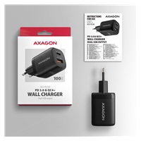 AXAGON ACU-PQ100, GaN nabíjačka do siete 100W, USB-A + USB-C, PD3.0/PPS/QC4+/SFC2.0/Apple, čierna