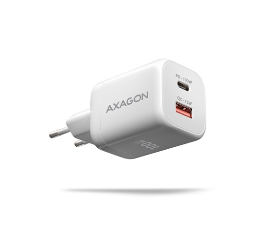 AXAGON ACU-PQ100W, GaN nabíjačka do siete 100W, USB-A + USB-C, PD3.0/PPS/QC4+/SFC2.0/Apple, biela