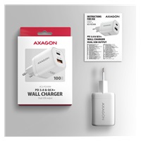 AXAGON ACU-PQ100W, GaN nabíjačka do siete 100W, USB-A + USB-C, PD3.0/PPS/QC4+/SFC2.0/Apple, biela