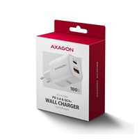 AXAGON ACU-PQ100W, GaN nabíjačka do siete 100W, USB-A + USB-C, PD3.0/PPS/QC4+/SFC2.0/Apple, biela