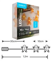 Modee ML-C3024 10LED 90cm perníček vánoční řetěz nano, 2xAA teplá IP20 (Baterie nejsou součástí balení)