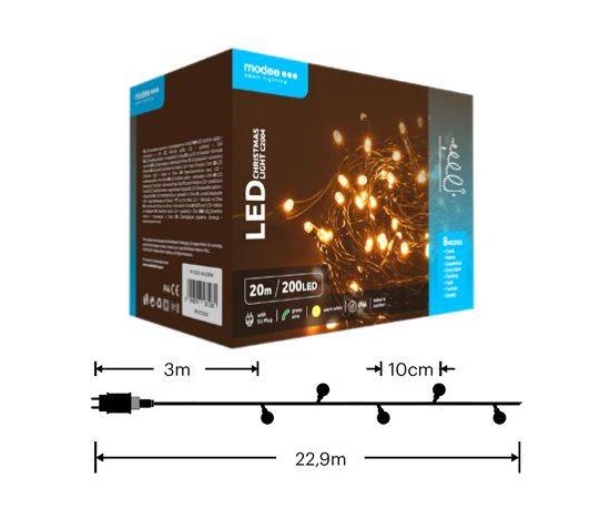 Modee ML-C2004 200LED 20m vánoční řetěz , teplá 8 programů IP44