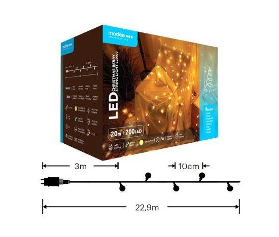 Modee ML-C20092 200LED 20m vánoční řetěz kuličky, teplá 8 programů IP44