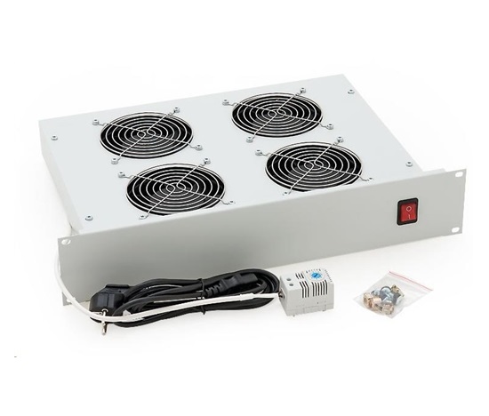 Ventilačná jednotka TRITON 19", 4 ventilátory.-230V/140W, termostat., čierna, medzi komponentmi