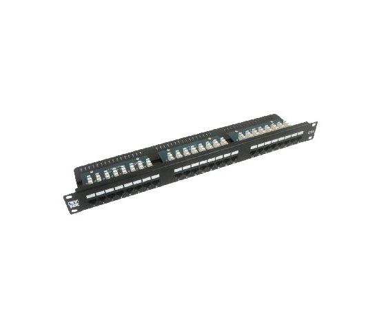 19" Patch panel LYNX 24port, UTP, Cat5E, 30µm, dvojitá svorkovnica, čierny