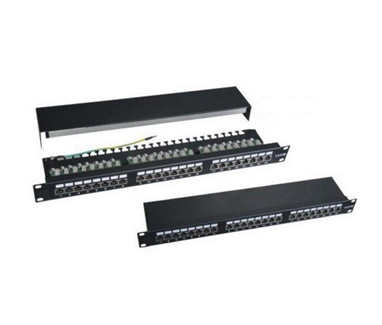 19" Patch panel XtendLan 24portový, STP, Cat5E, dvojitá svorkovnica, čierny