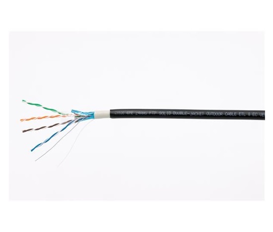 Kábel FTP LYNX Cat5E, drôt, dvojitý vonkajší PE+PVC, čierny, 305 m cievka