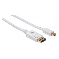 Kábel MANHATTAN Mini DisplayPort Male na DisplayPort Male, 2 m, biely