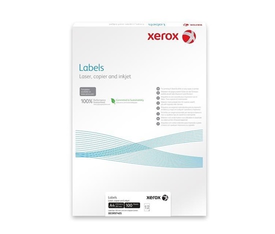 Xerox Paper - Biele samolepiace štítky na čiernobielu tlač - ostré rohy (Štítky 1UP 210x297, 100 listov, A4)