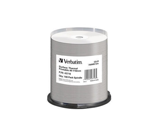 VERBATIM CD-R(100-Pack)Spindle/AZO/52x/700MB/Thermal Printable No ID Brand