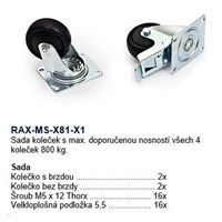 TRITON Sada 4 koliesok (2ks s brzdou, 2ks bez brzdy) max.nosnosť 800 kg