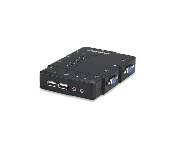 MANHATTAN KVM prepínač 4 porty, USB, audio, integrované káble