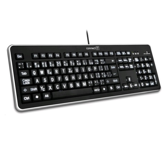 CONNECT IT Klávesnice CI-71 s LED podsvícením a VELKÝM fontem, USB