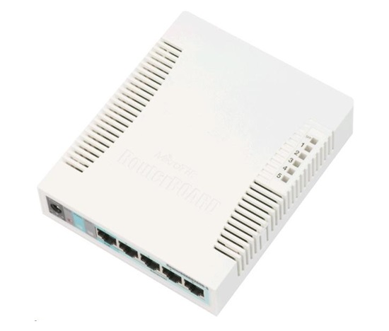 MikroTik RouterBOARD RB260GS (CSS106-5G-1S), procesor Taifatech TF470, výkonný konfigurovateľný prepínač, 5x LAN, 1xSFP slot