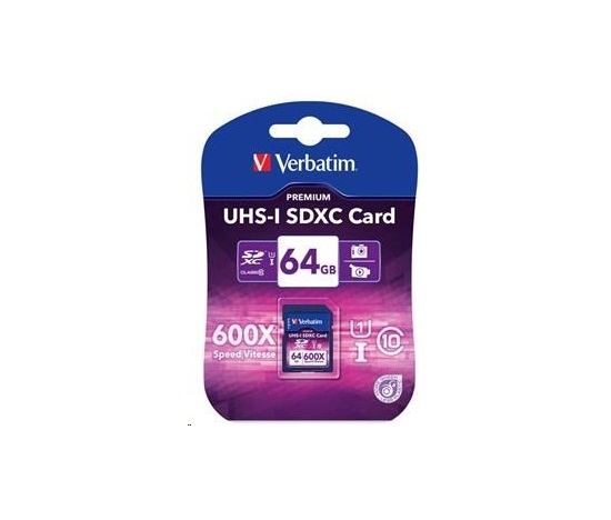 Karta VERBATIM SDXC 64GB PREMIUM, UHS-1, Class 10 (R:90/W:25 MB/s)