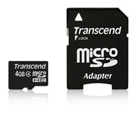 Karta TRANSCEND MicroSDHC 4GB Class 4 + adaptér