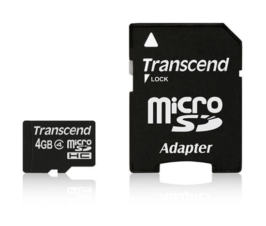 Karta TRANSCEND MicroSDHC 4GB Class 4 + adaptér