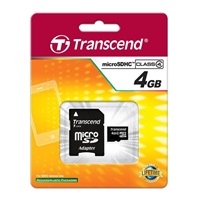 Karta TRANSCEND MicroSDHC 4GB Class 4 + adaptér