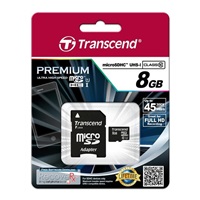 Karta TRANSCEND MicroSDHC 8GB Premium, Class 10 UHS-I 300x + adaptér