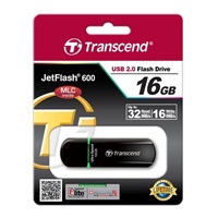 TRANSCEND Flash disk 16GB JetFlash®600, USB 2.0 (R:32/W:16 MB/s) čierna/zelená