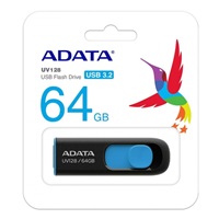 ADATA Flash Disk 64GB UV128, USB 3.1 Dash Drive (R:90/W:40 MB/s) čierna/modrá