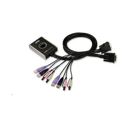 ATEN KVM prepínač 2-portový DVI KVMP USB2.0, mini, audio, 1.2m káble