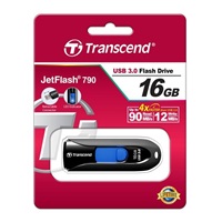 TRANSCEND USB Flash disk 16GB JetFlash®790, USB 3.1 (R:90/W:12 MB/s) čierna/modrá