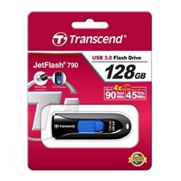 TRANSCEND Flash disk 128 GB JetFlash®790, USB 3.1 (R:90/W:40 MB/s) čierna/modrá