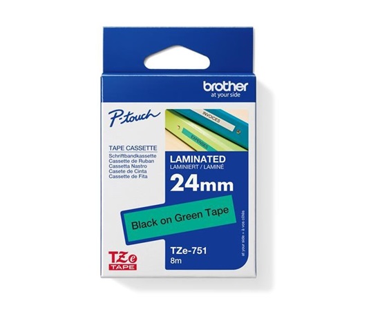 BROTHER TZE751 - TZ kazeta 24 mm široká, laminovaná TZE-751, zeleno-čierne písmo