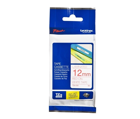 BROTHER TZE232 - 12 mm široká kazeta TZ, laminovaná TZE-232, biele/červené písmo