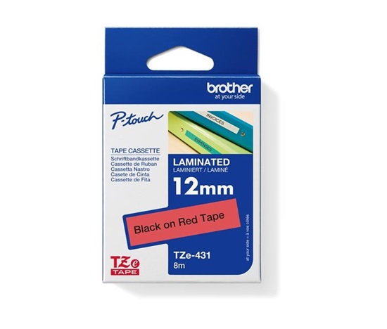 BROTHER TZE431 - 12 mm široká kazeta TZ, laminovaná TZE-431, červeno-čierne písmo