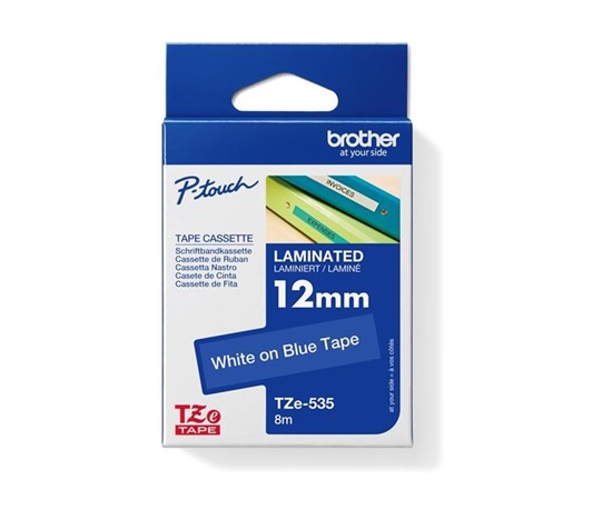 BROTHER TZE535 - 12 mm široká kazeta TZ, laminovaná TZE-535, modré/biele písmo