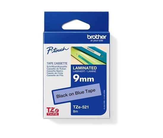 BROTHER TZE521 - TZ kazeta široká 9 mm, laminovaná TZE-521, modré/čierne písmo