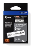 BROTHER TZES211 - kazeta TZ so šírkou 6 mm, extrémne priľnavý laminát TZE-S211, biele/čierne písmo