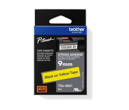 BROTHER TZES621 - kazeta TZ so šírkou 9 mm, extrémne priľnavý laminát TZE-S621, žlté/čierne písmo