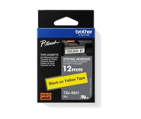 BROTHER TZES631 - kazeta TZ so šírkou 12 mm, extrémne priľnavý laminát TZE-S631, žlté/čierne písmo