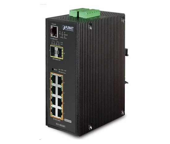 Planet IGS-10020PT PoE switch 8x 1000Base-T, 2x SFP, 802.3af 130W, IP30, -40 až 75°C, SNMP, IGMPv3, IPv6