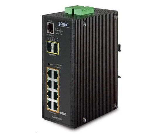 Planet IGS-10020HPT PoE switch 8x 1000Base-T, 2x SFP, 802.3at 270W, IP30, -40 až 75°C, SNMP, IGMPv3, IPv6