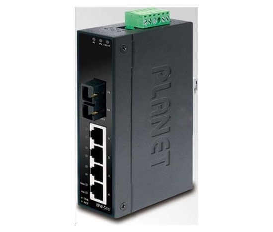 Planet ISW-511, 4x 10/100Base-TX+ 1x 100FX 2km, MM, DIN, IP30