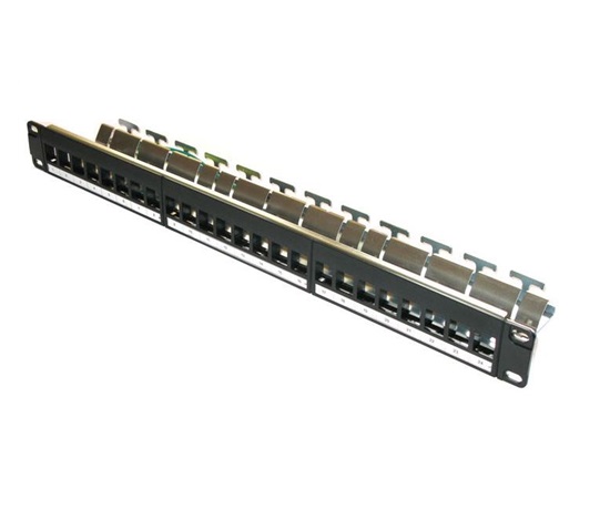 19" modulárny tienený patch panel XtendLan 24portový, čierny - pre Cat6A keystone